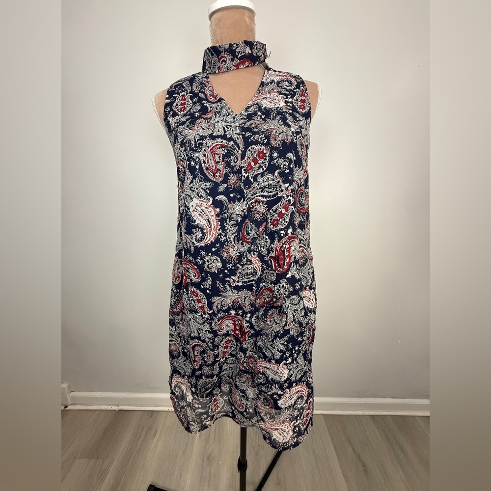 Noelle Navy and Red Paisley Midi Dress
